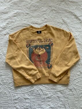 Grateful Dead Mustard Yellow Crewneck Sweatshirt with Retro Floral Graphic